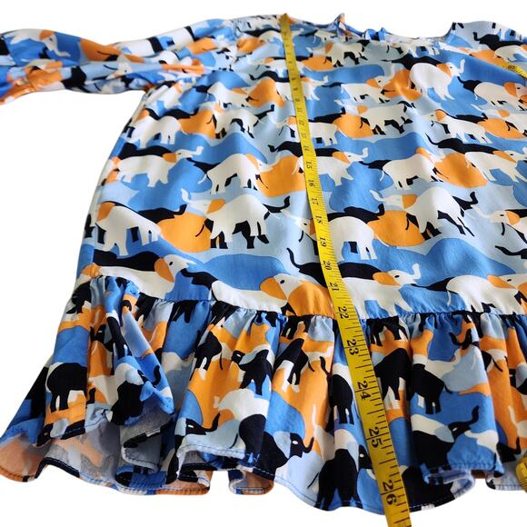 Crown & Ivy Womens Peplum Top Size XXL Bell Sleeves Elephant Print Orange Blue - Picture 10 of 10